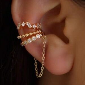 Gold Ear Cuff Set 3PC No Piercing Ear Cuffs Chain Ear Cuff Jewelry